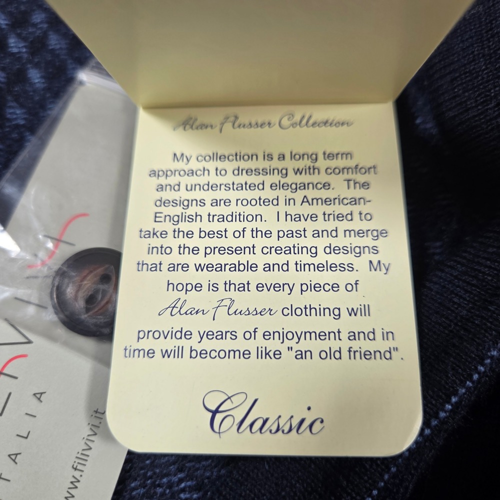 Alan Flusser Classic Mens Navy Blue Merino Wool Blend Cardigan Sweater Large NWT - Picture 7 of 11